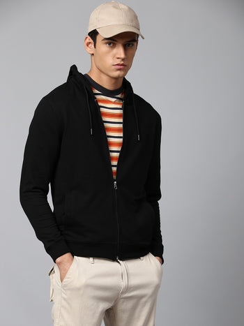 Mens Long-Sleeve Hoodie - Lightweight Casual Winterwear (Black)