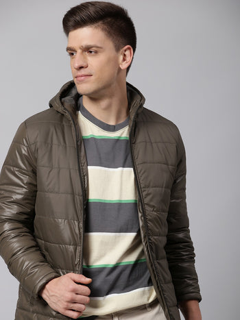 Mens Long-Sleeve Jacket - Lightweight Casual Winterwear  (Olive)