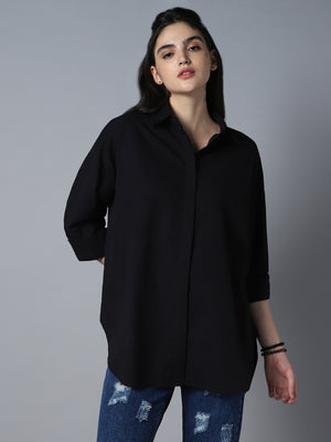 Women's Solid Spread Collar Oversized Fit Shirts- High Star X Dennis Lingo