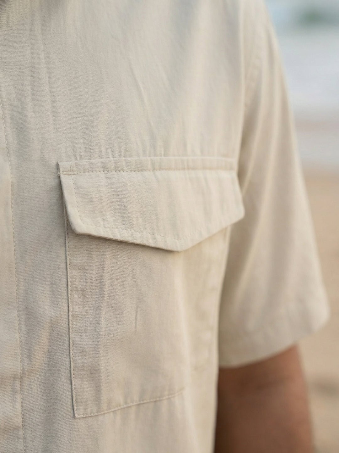 Boxy fit half sleeve cotton blend shirt with patch pocket