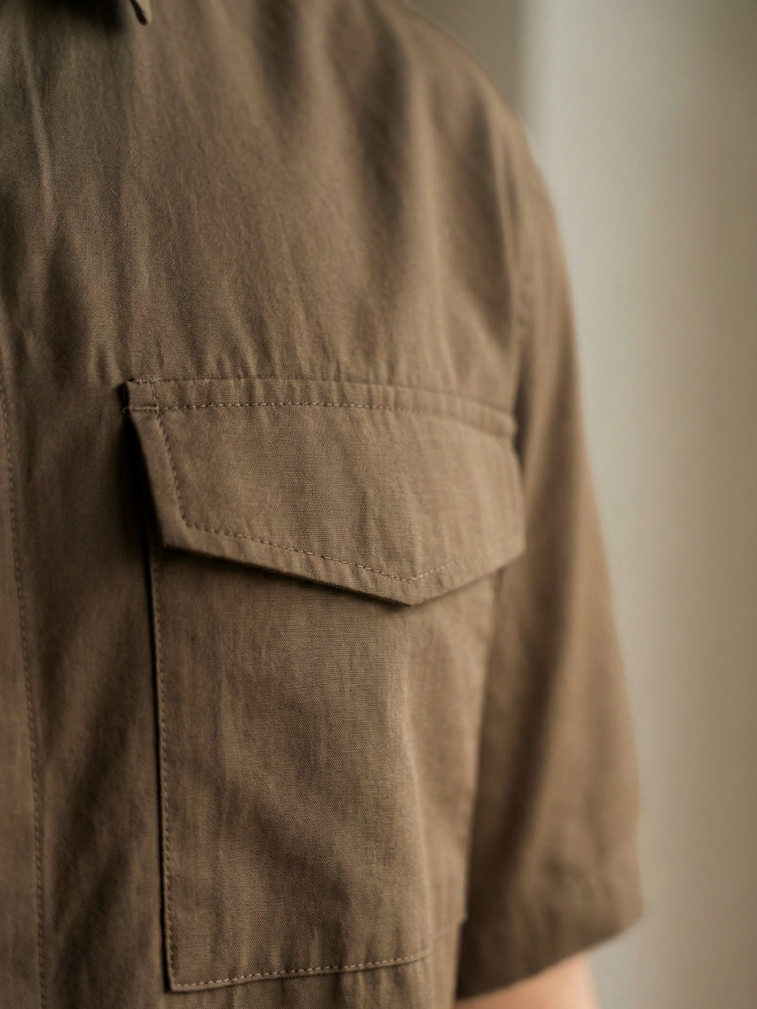 Boxy fit half sleeve cotton blend shirt with patch pocket