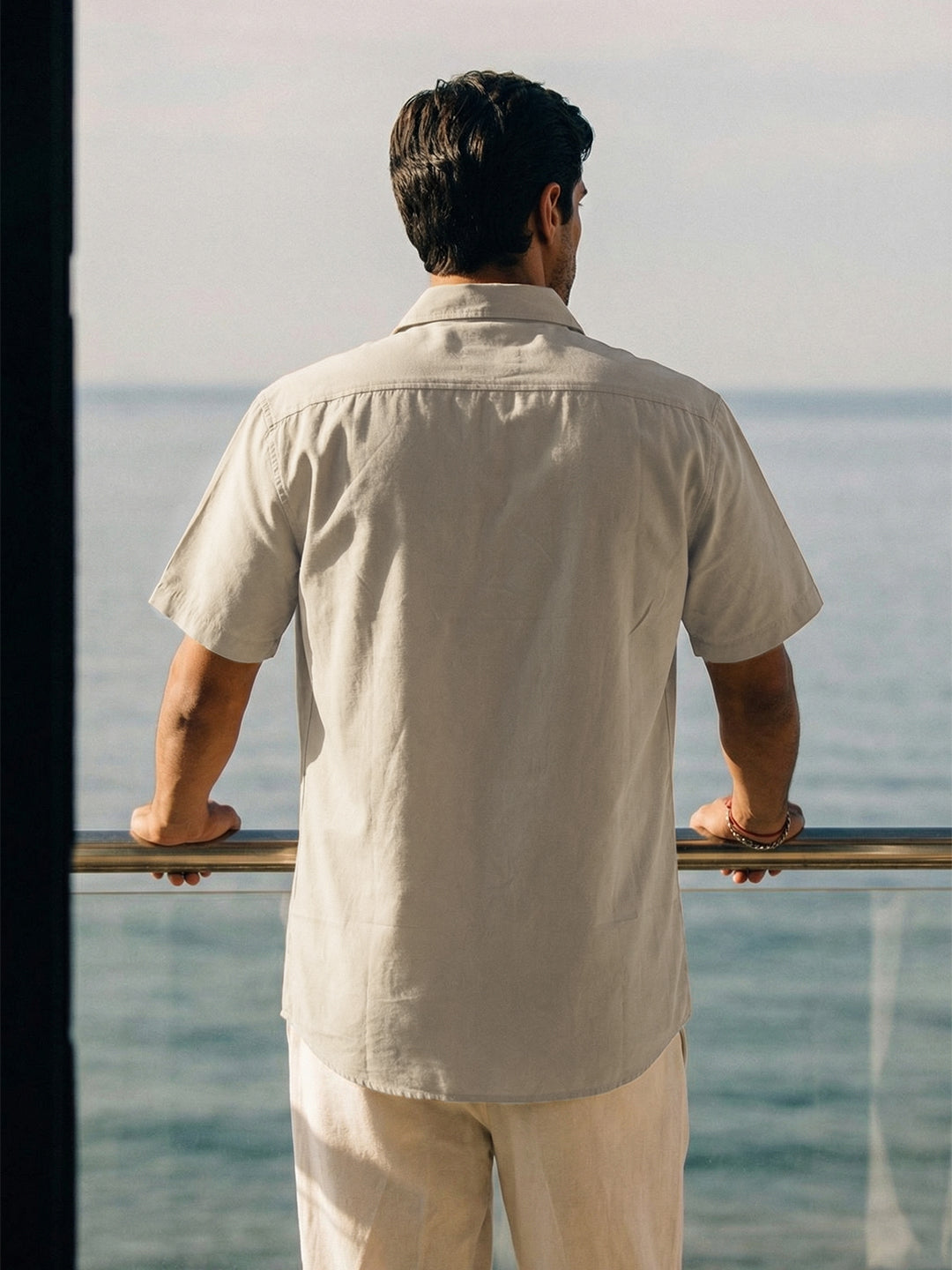 Boxy fit half sleeve cotton blend shirt with patch pocket