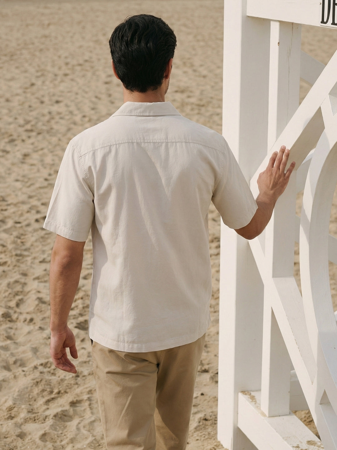 Boxy fit half sleeve cotton blend shirt with patch pocket
