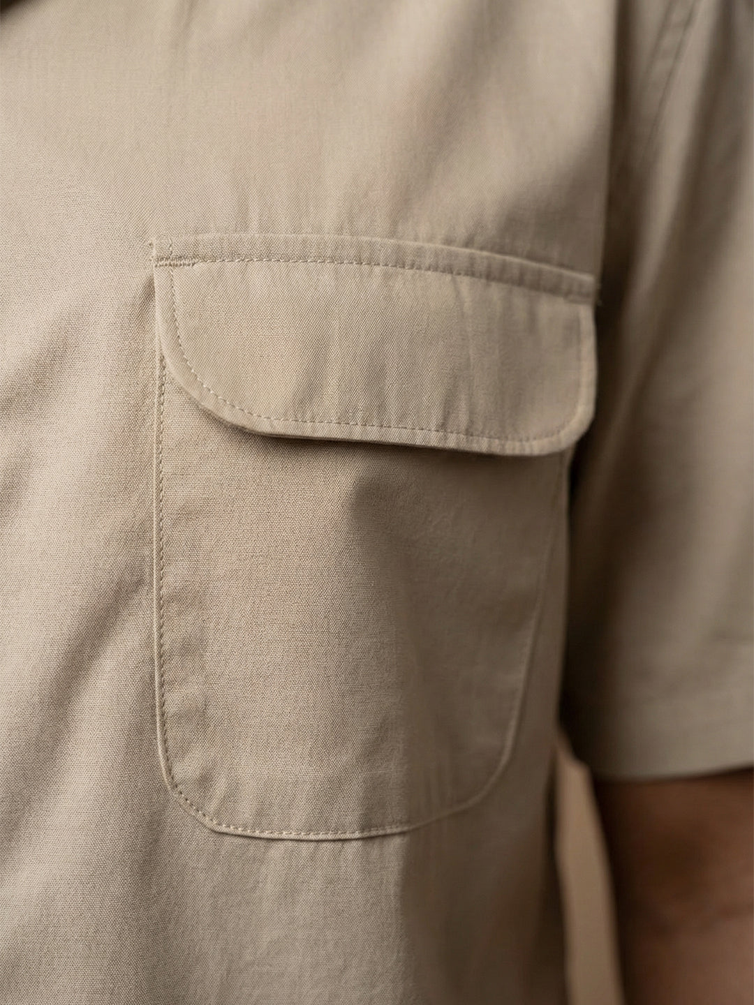 Boxy fit half sleeve cotton blend shirt with patch pocket