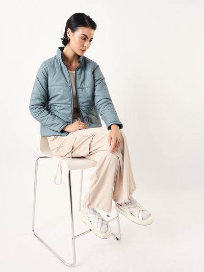 DL Woman Printed Mock Collar Reversible Puffer Jacket