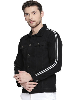 Men's Black Solid Denim Jacket