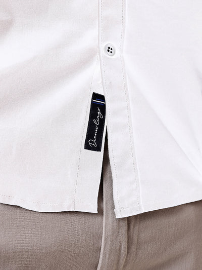 Men White Solid Spread Collar Full Sleeves Regular Fit Casual Shirt