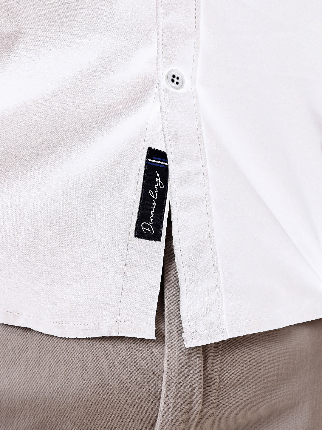 Men White Solid Spread Collar Full Sleeves Regular Fit Casual Shirt