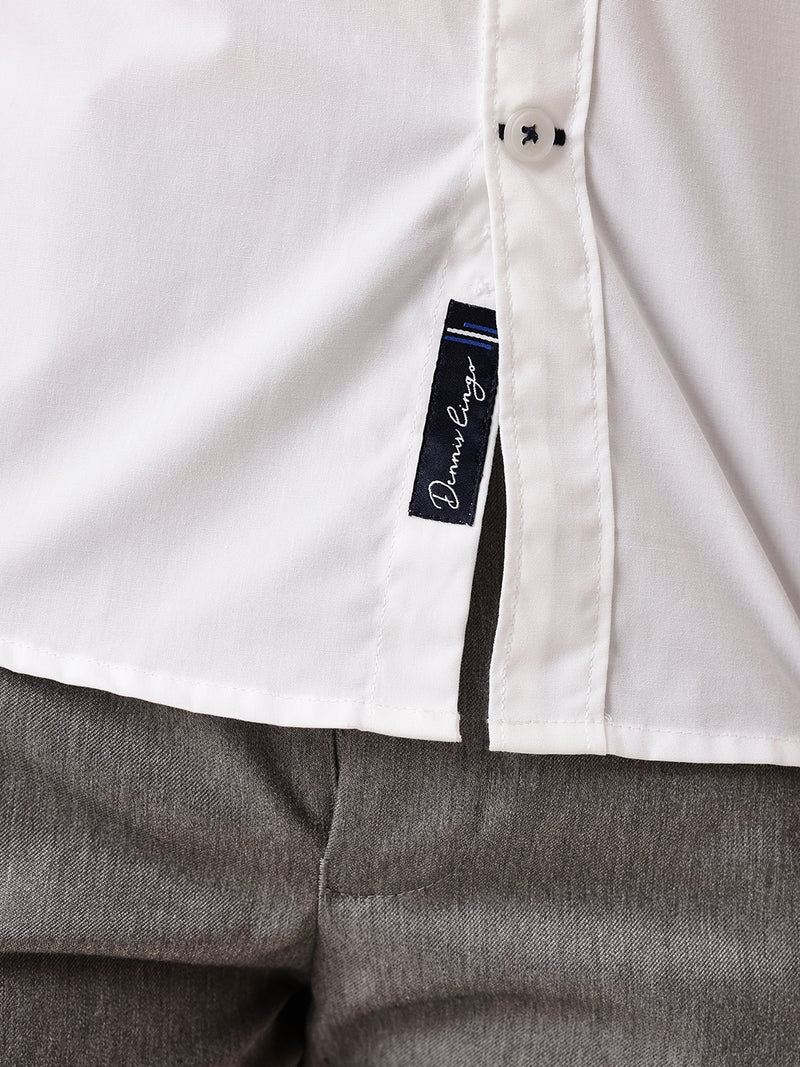 Men White Solid Spread Collar Full Sleeves Regular Fit Casual Shirt