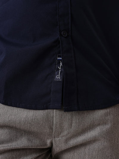 Men Navy Solid Spread Collar Full Sleeves Regular Fit Casual Shirt