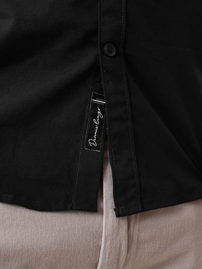 Men Black Solid Spread Collar Full Sleeves Regular Fit Casual Shirt
