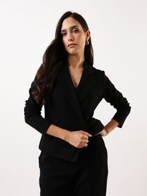 DL Woman Solid Blazer and Trousers Co-ords Set