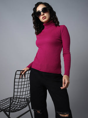Women Ribbed Turtle Neck Pullover Sweater