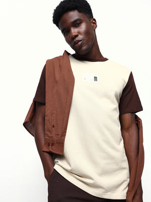 Men's Colourblocked Round Neck Half Sleeves Relaxed Fit T-shirt