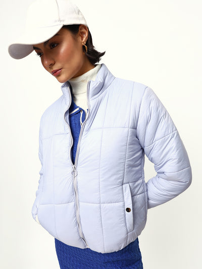 DL Woman Lilac Solid Stand Collar Full Sleeves Puffer Jacket