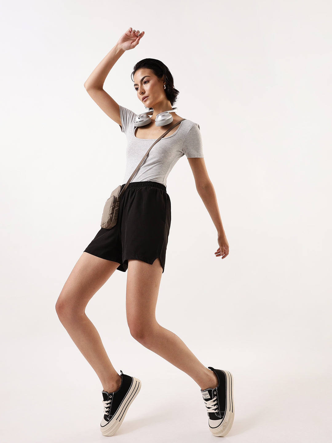 Solid Relaxed Fit Athleisure Shorts
