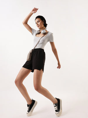 Solid Relaxed Fit Athleisure Shorts