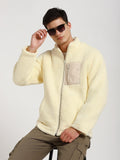 Dennis Lingo Men's White Solid High Neck Full Sleeve Puffer W/O hood Jackets