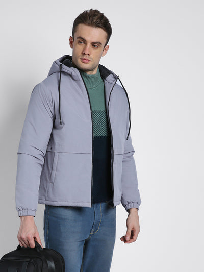 Dennis Lingo Men's Hooded Regular Fit Solid Panelled Grey Sky Jackets