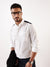Men White & Navy Solid Spread Collar Full Sleeves Regular Fit Casual Shirt