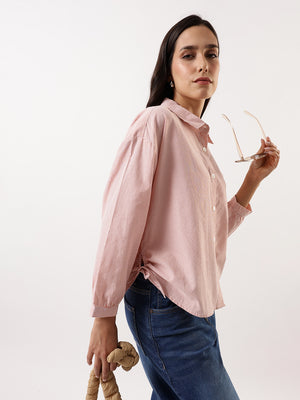 DL Woman Orange Striped Spread Collar Full Sleeves Relaxed Fit Tie-Up Shirt