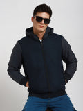 Dennis Lingo Men's Hooded Regular Fit Suede Solid Navy Jackets