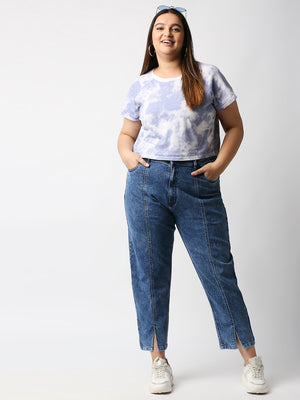 Women's plus size Mom-Fit High-Rise Heavy Fade Acid Wash Cropped Jeans- High Star X Dennis Lingo