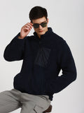 Dennis Lingo Men's Navy Solid High Neck Full Sleeve Puffer W/O hood Jackets