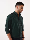 Men Bottle green Solid Spread Collar Full Sleeves Regular Fit Casual Shirt