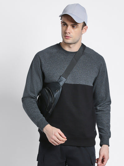 Dennis Lingo Men's Dark Grey Mock Neck Full Sleeves Round neck Sweatshirt