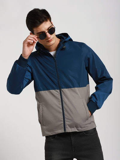 Dennis Lingo Men's Hooded Regular Fit Colourblock Stone Jackets