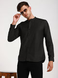 Dennis Lingo Men's Mandarin Collar Slim Fit Solid Grey Casual Shirts