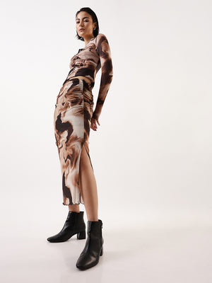 Abstract Printed Side Slit Pencil Midi Skirts - Hubberholme x Dennis Lingo
