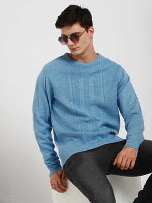 Men's Cable Knit Round Neck Acrylic Full Sleeves Pullover Sweater