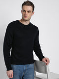 Dennis Lingo Men's Black Tipping  Full Sleeves Pullover Sweater