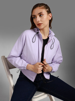 Women Hooded Neck Long Sleeves Windcheater Sporty Jacket