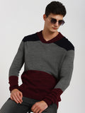 Dennis Lingo Men's Navy Colorblock  Full Sleeves Pullover Sweater
