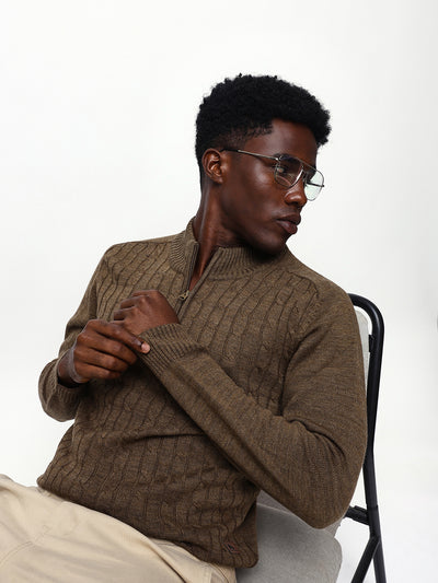 Men's Cable Knit Solid Mock Collar Pullover Sweater
