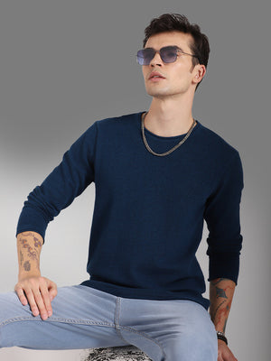 Men's Round Neck Long Sleeves Cotton Pullover Sweater