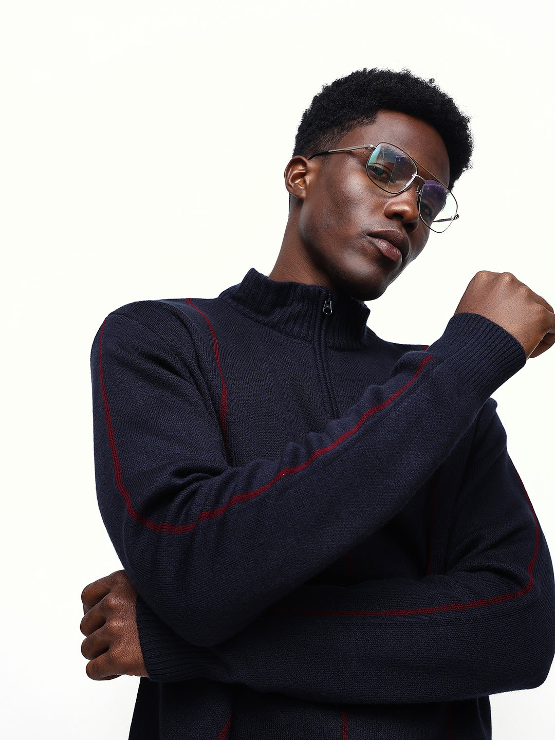 Men's Striped Mock Collar Pullover Sweater