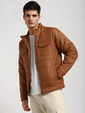 Dennis Lingo Men's Khaki Solid with patch pocket High Neck Full Sleeve Puffer W/O hood Jackets