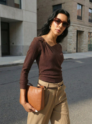 Woman Textured Slim Fit V-Neck Full Sleeves Tops