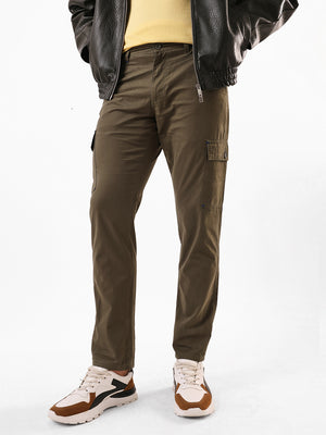 Men's Olive Solid Slim Fit Cargo Trouser
