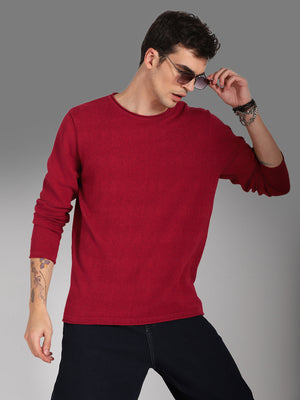Men's Round Neck Long Sleeves Cotton Pullover Sweater