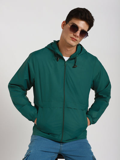 Dennis Lingo Men's Hooded Regular Fit Solid Grass Green Jackets