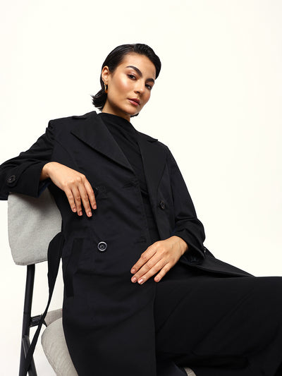 DL Woman Solid Full Sleeves Lapel Collar Trench Coat