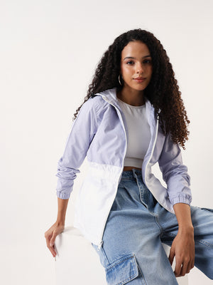 DL Woman Colourblocked Full Sleeves Hooded Casual Jacket