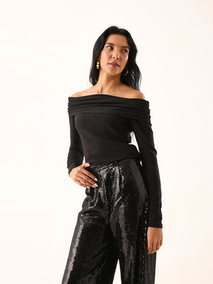 Woman Textured Slim Fit Off-Shoulder Sleeveless Tops