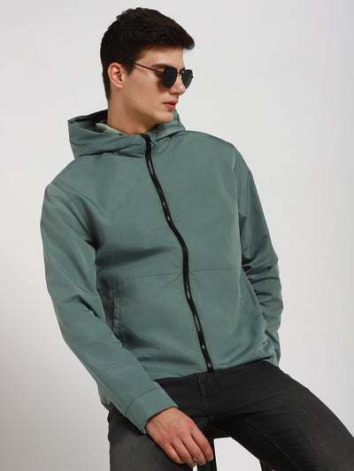 Dennis Lingo Men's Petrol Solid Hood Full Sleeve Light weight jacket Jackets
