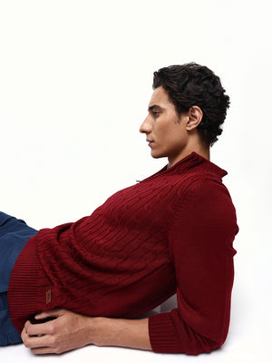 Men's Cable Knit Solid Mock Collar Pullover Sweater